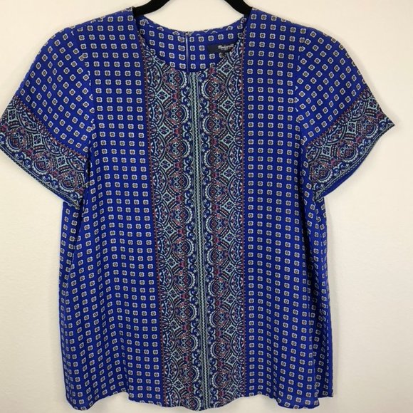 Madewell Short Sleeve Ascot Grid Blouse - Picture 7 of 8